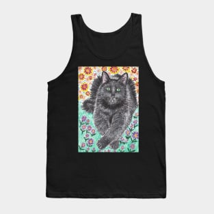 Black cat in the flowers Tank Top